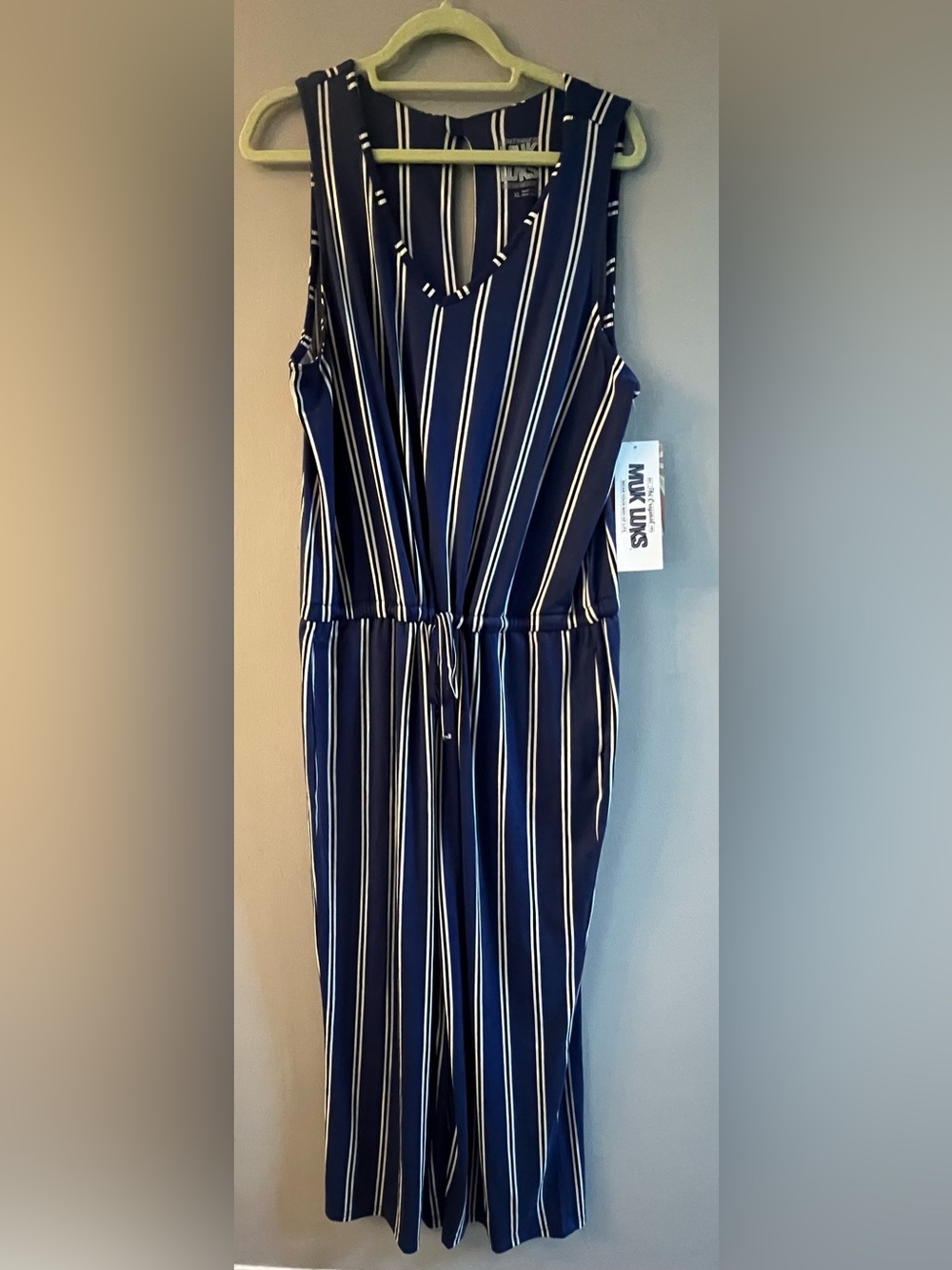 Muk Luks Navy and White Striped Jumpsuit